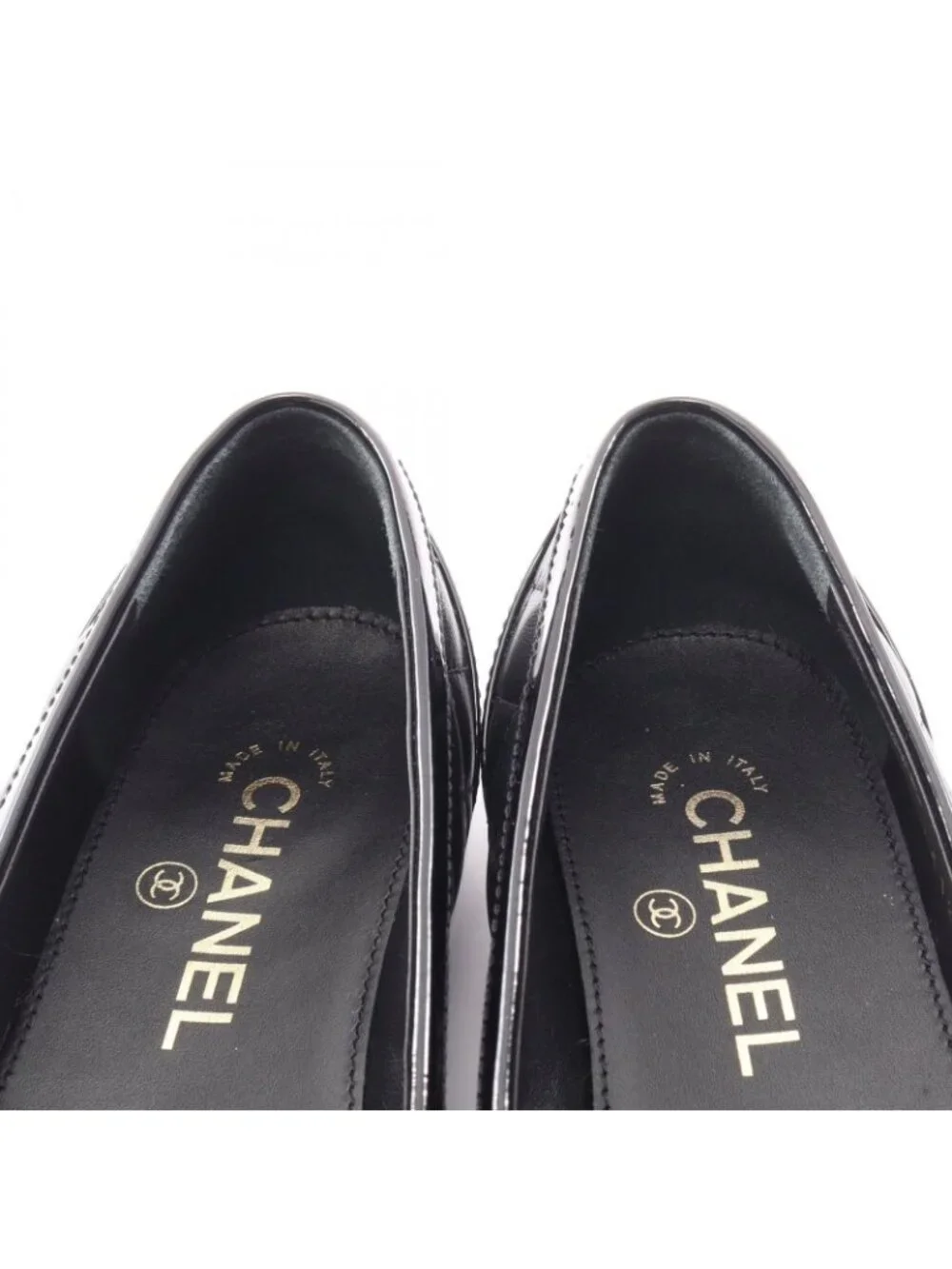 Chanel CC Logo Quilted Leather Patent Shoes Loafers